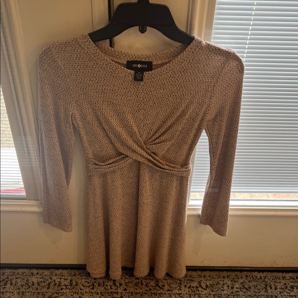 Amy Byer Beige Knit Dress with Twisted Front